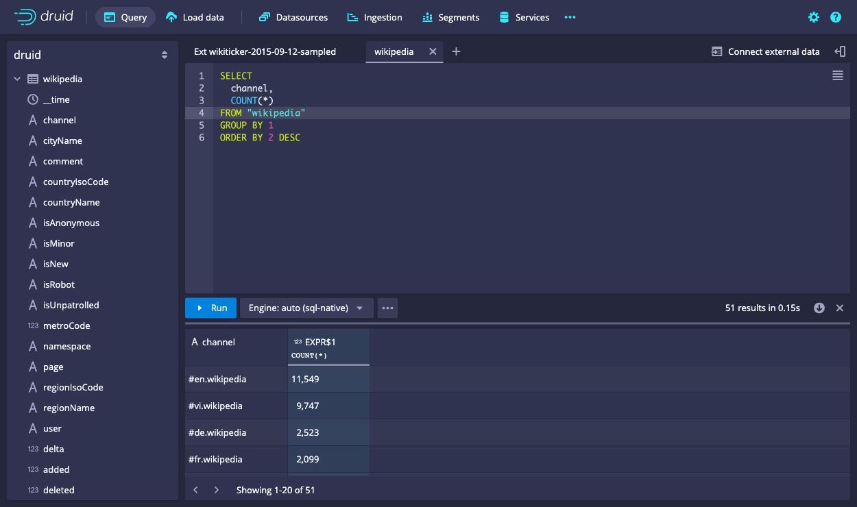 Apache Druid database explorer