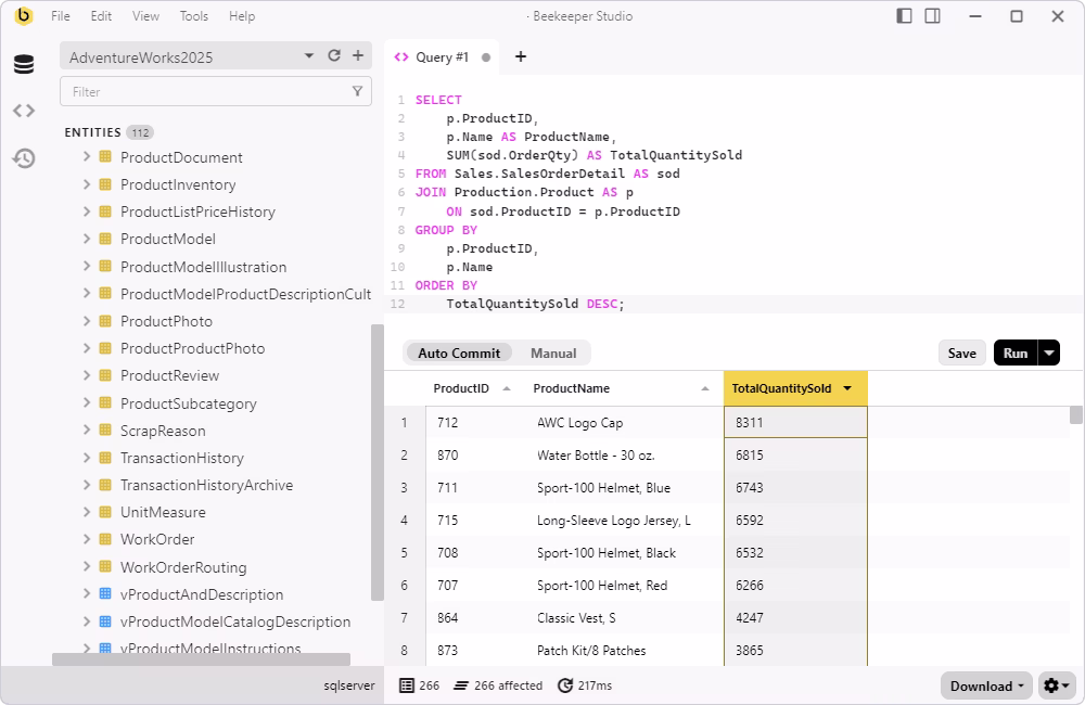 Beekeeper Studio - SQL query execution