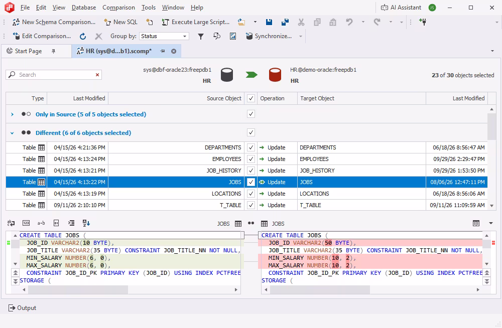 dbForge Schema Compare for Oracle