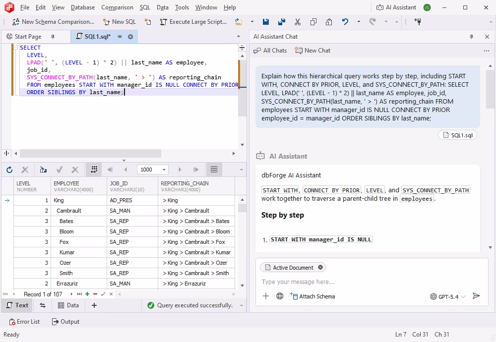 AI SQL explanations