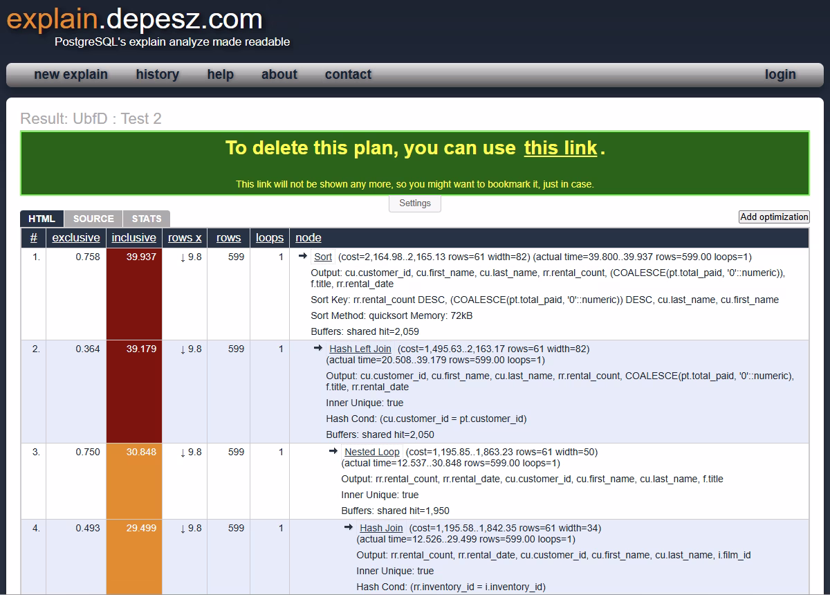 Depesz EXPLAIN plan visualization