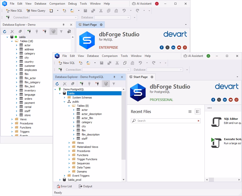 Sakila in MySQL and PostgreSQL