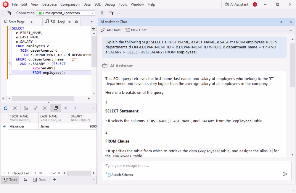 AI SQL explanations
