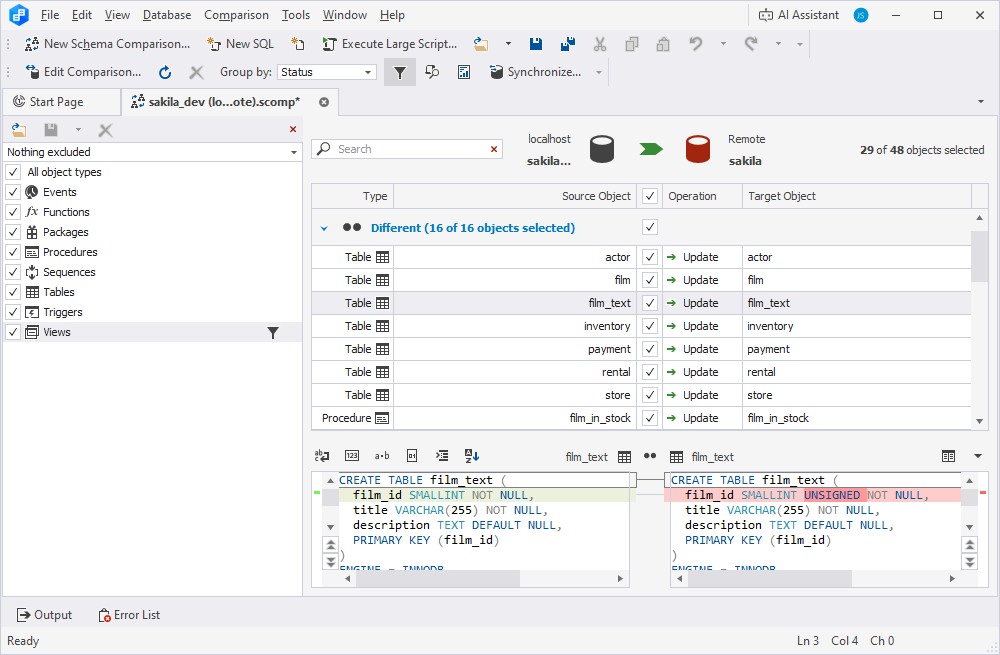 Supported MySQL and MariaDB schema objects