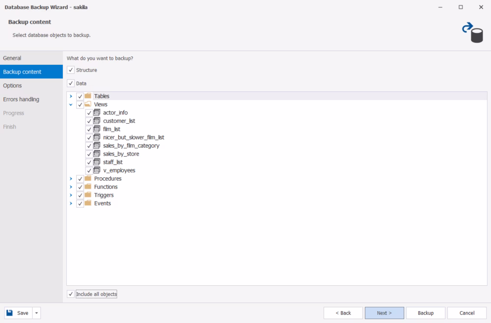 Backup contents in dbForge Studio for MySQL