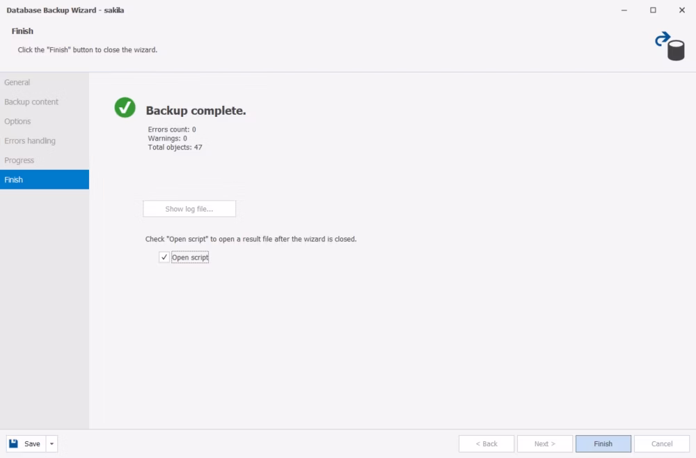 Successful database backup creation confirmation