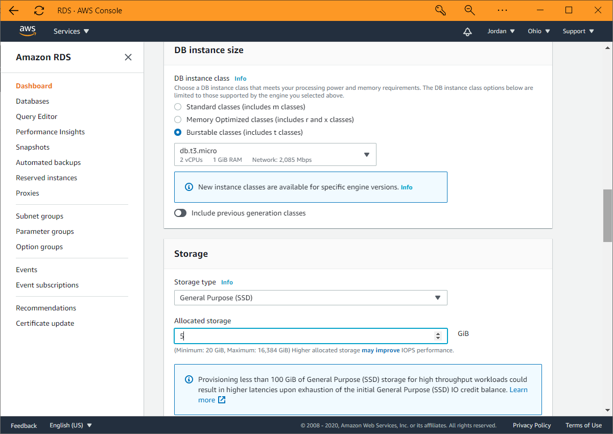 Konfiguration von AWS MySQL fortsetzen