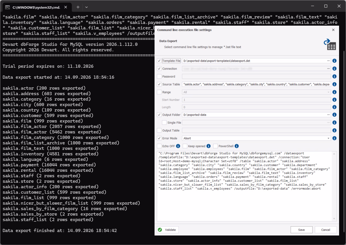 Automating data export via command line interface
