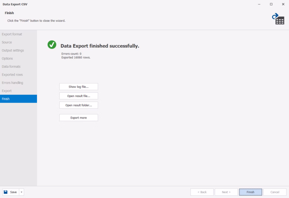 Successful data export confirmation