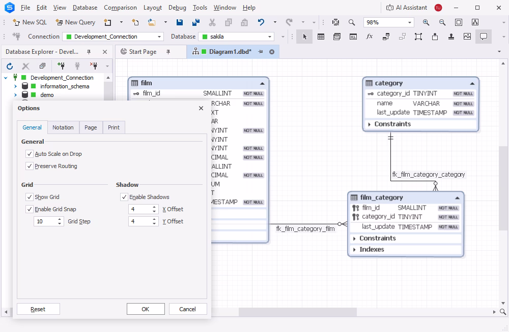 Database design with a MySQL database client