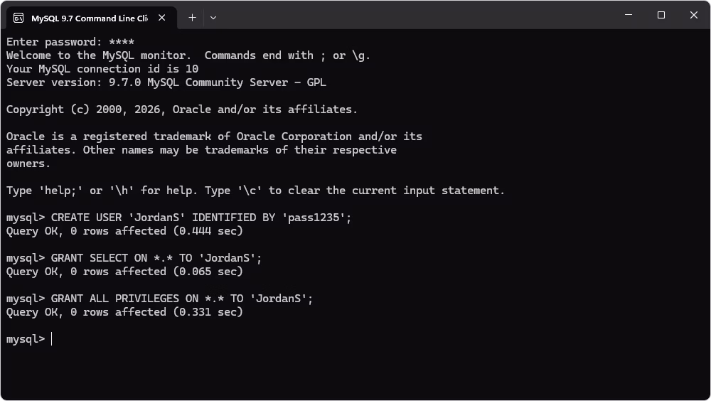 Grant user permissions