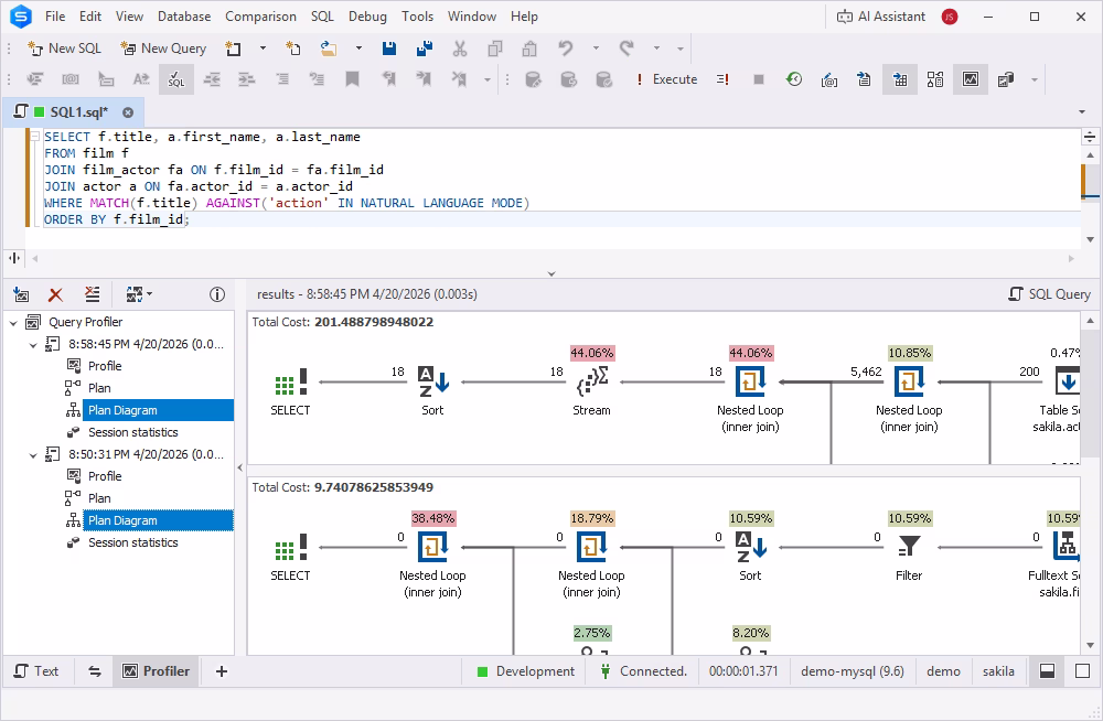 Visual EXPLAIN Tree in dbForge MySQL Query Profiler