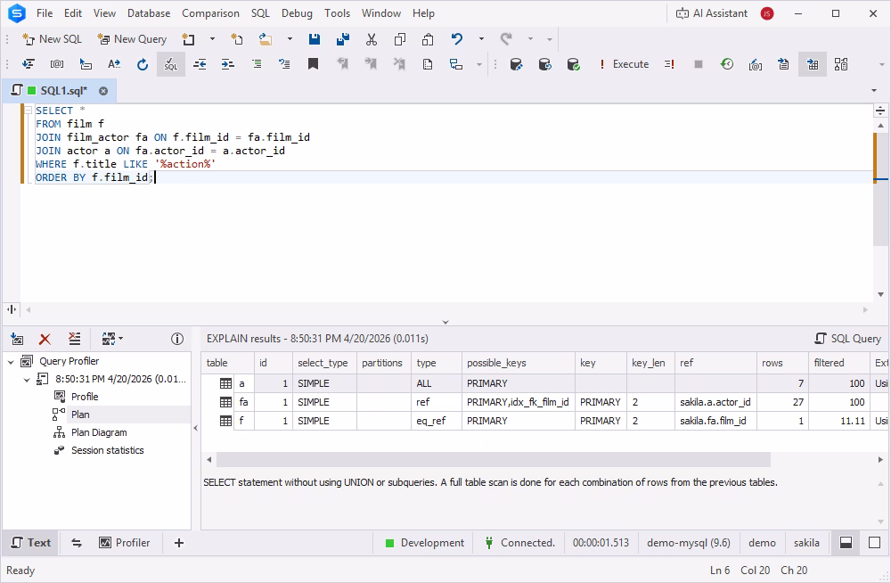 Query optimization with MySQL EXPLAIN plan