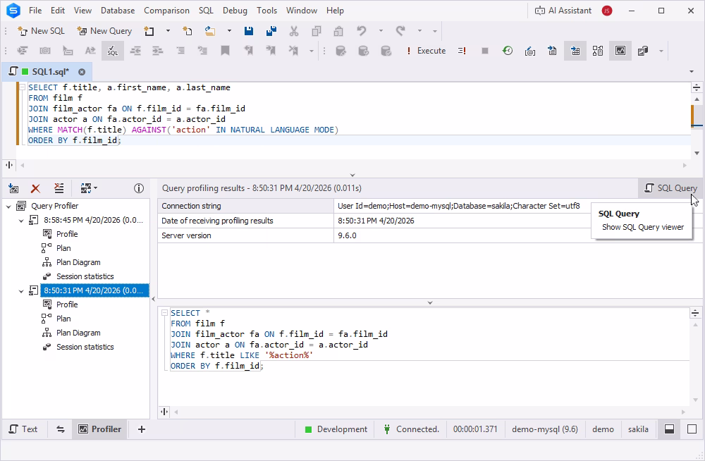 SQL query viewer in MySQL Query Profiler