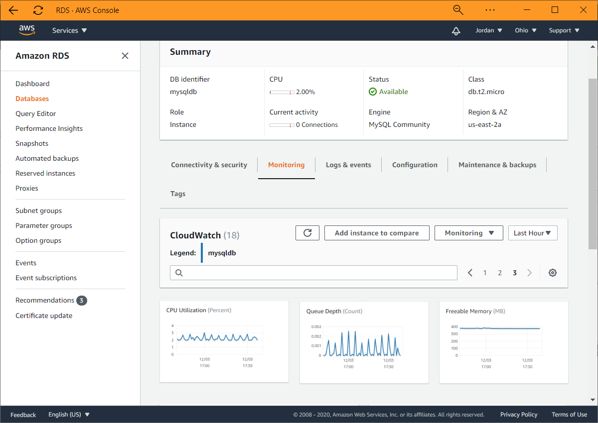 Anzeige von MySQL-Instanzdetails