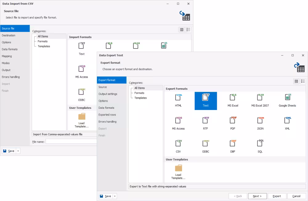 MariaDB Windows Client - data import and export