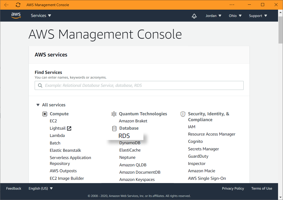 Amazon RDS-Konsole