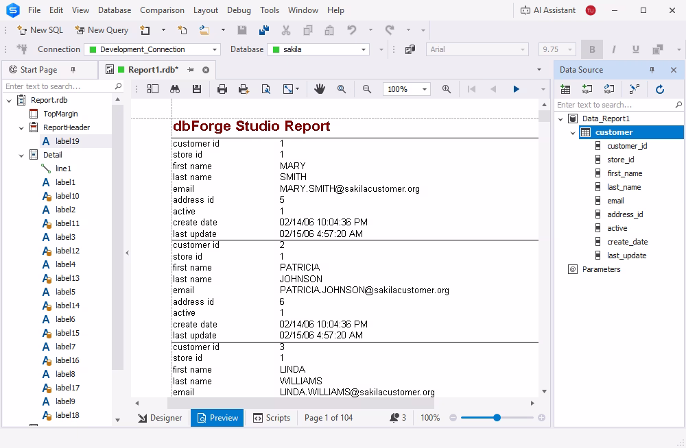 Data analysis and reporting via a MySQL client tool