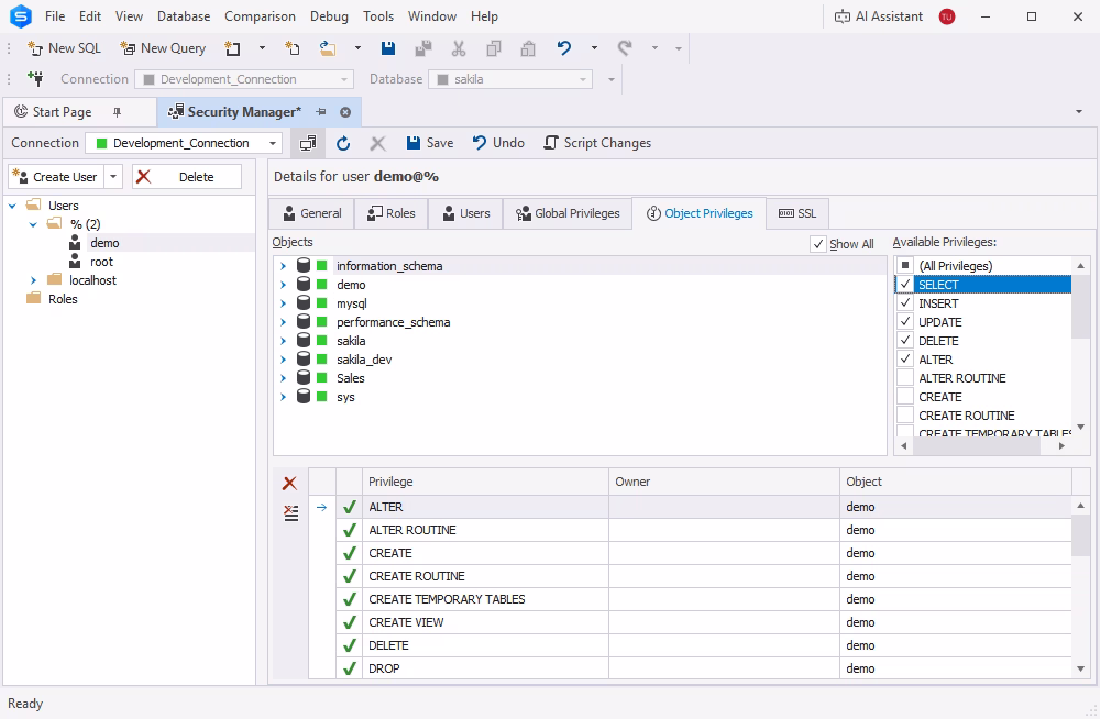 Database administration in a MySQL GUI client