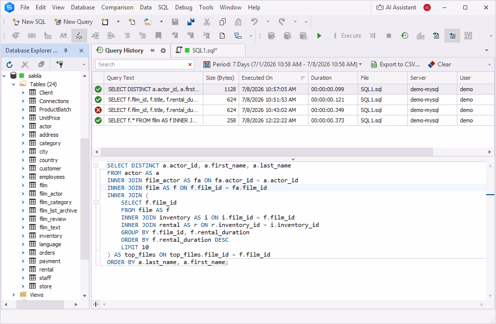 MySQL Query History