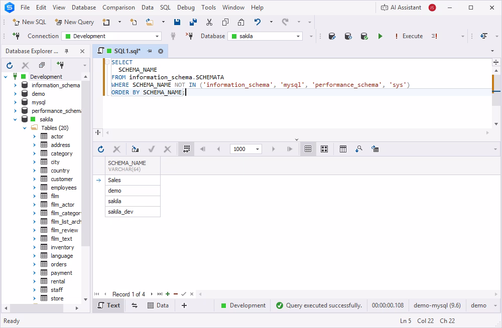Query results listing only user-created MySQL databases