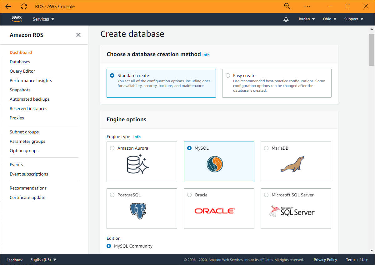 Erstellen von AWS MySQL