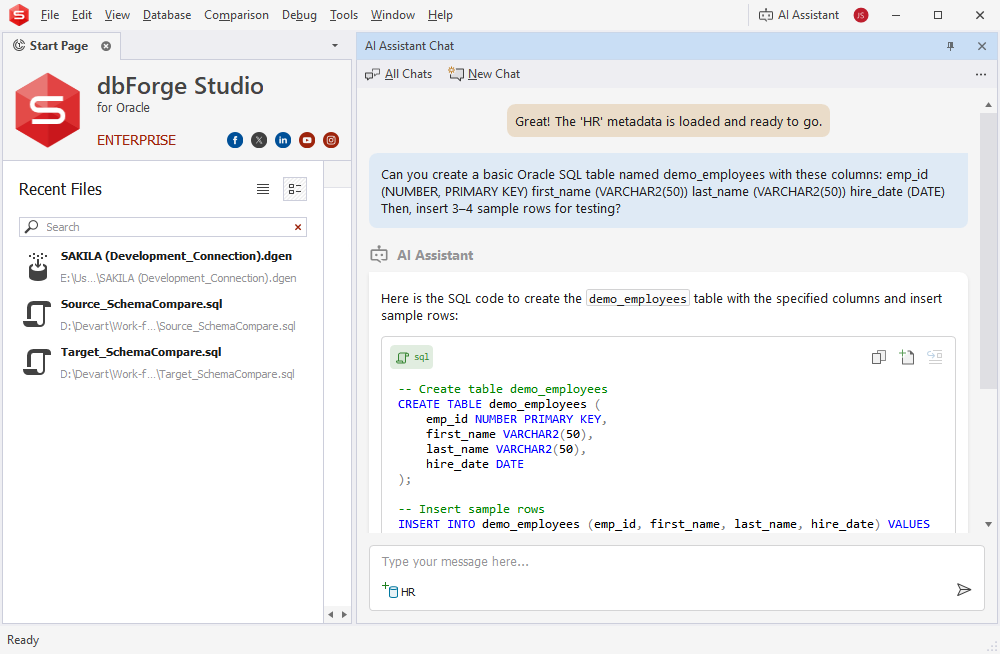 dbForge Studio for Oracle - AI Assistant