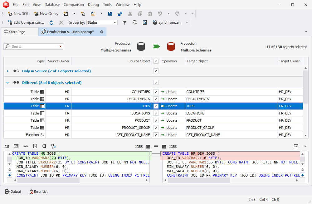 dbForge Studio for Oracle - Schema Comparison
