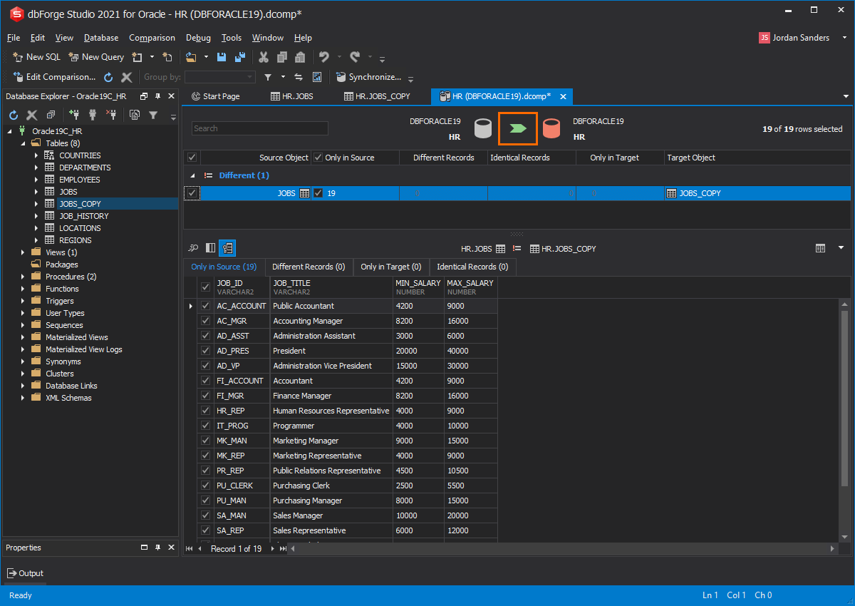 Objects Mapping tab in dbForge Studio for Oracle