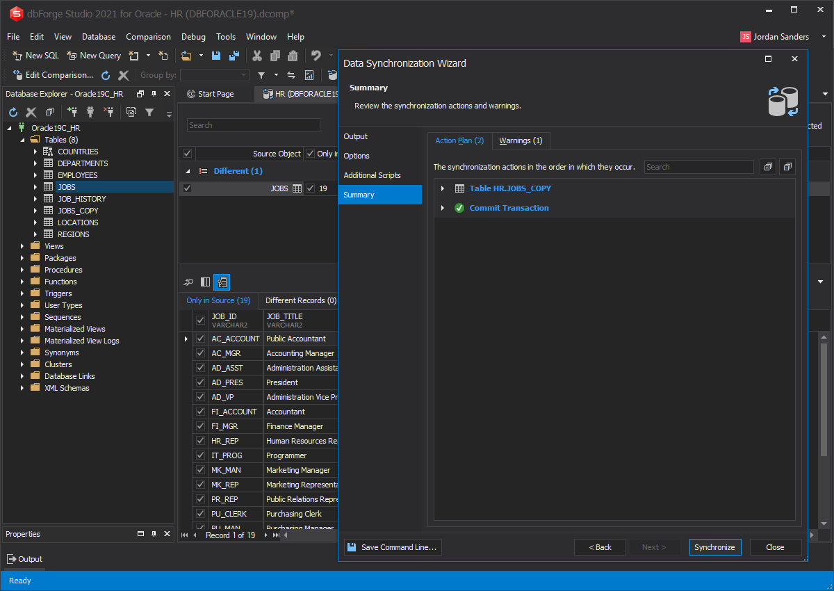 Summary tab in Data Synchronization Wizard
