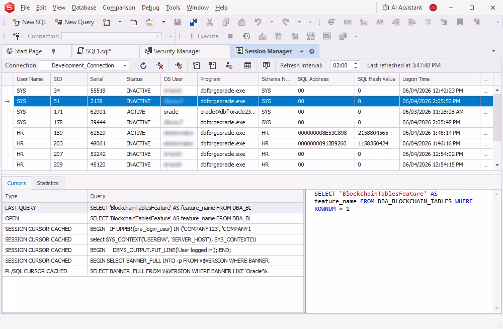 Session Manager - Oracle DBA tool used to retrieve session information or kill session