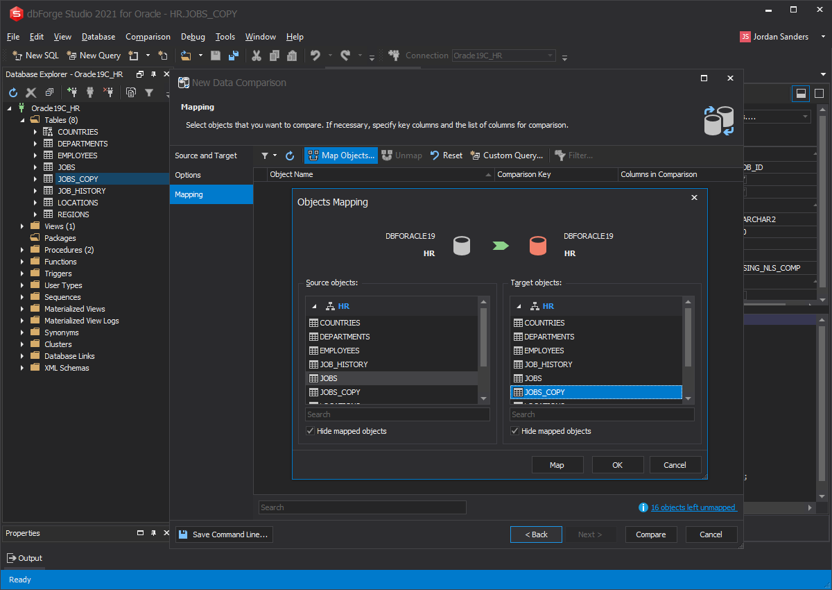 Objects Mapping tab in dbForge Studio for Oracle