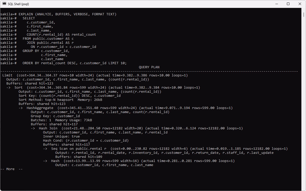 Native PostgreSQL commands for performance tuning