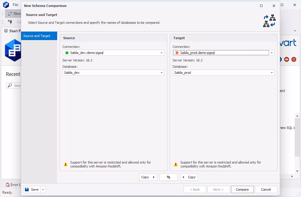 Source and target databases