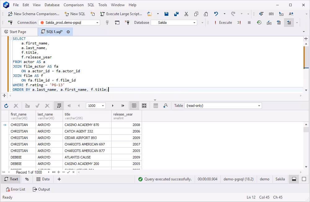 Integrated SQL Editor