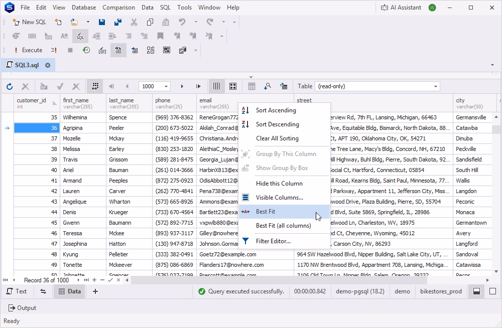 Best Fit mode in PostgreSQL data viewer