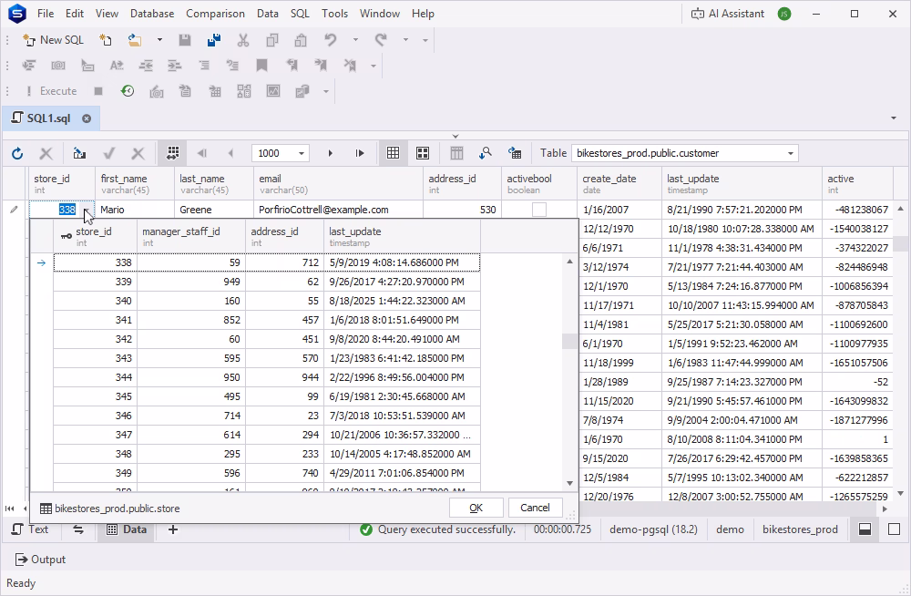Switching to the parent table data within PostgreSQL Data Editor
