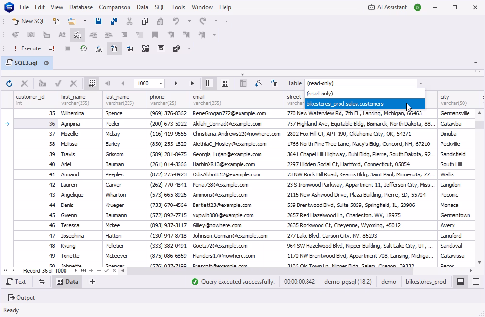 Switching to the editable mode in PostgreSQL Data Editor