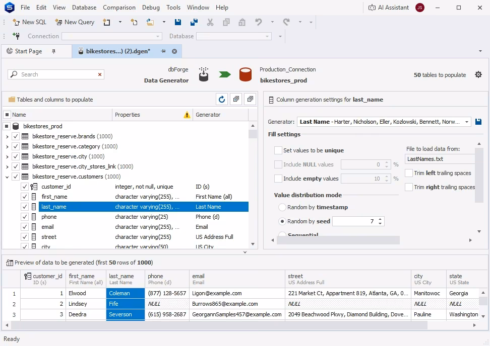Data Generator in dbForge Studio for PostgreSQL