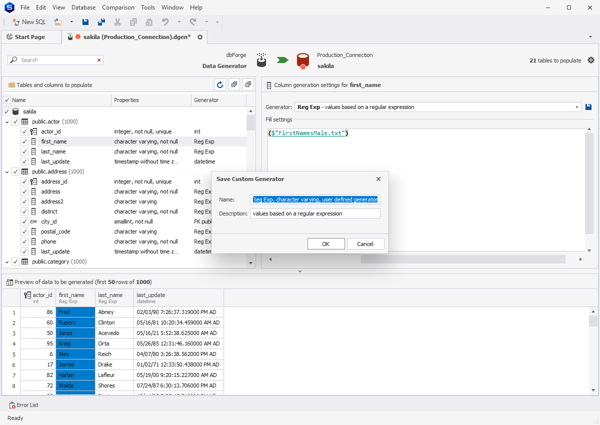 Save data generation settings