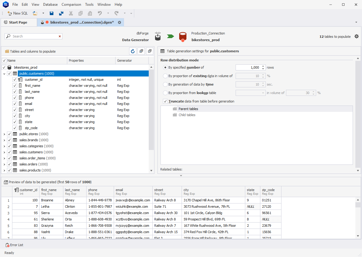 Data distribution modes in PostgreSQL Data Generator