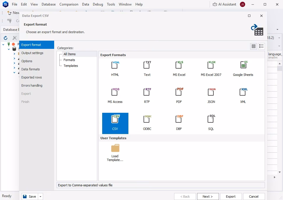 Data export and import in dbForge Studio for PostgreSQL