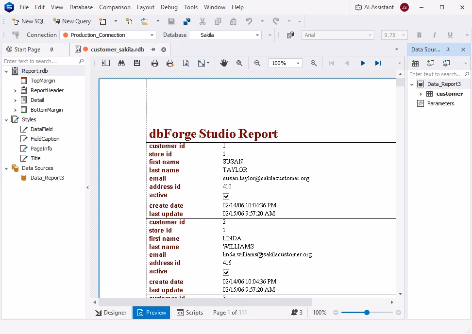 Report generation in dbForge Studio for PostgreSQL