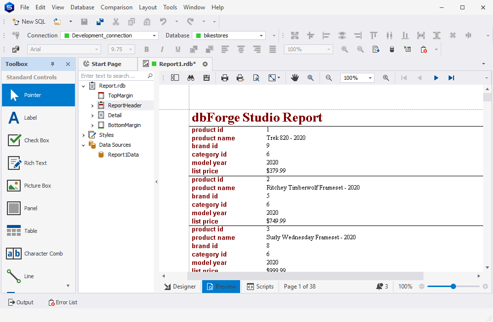Simple data-aware report