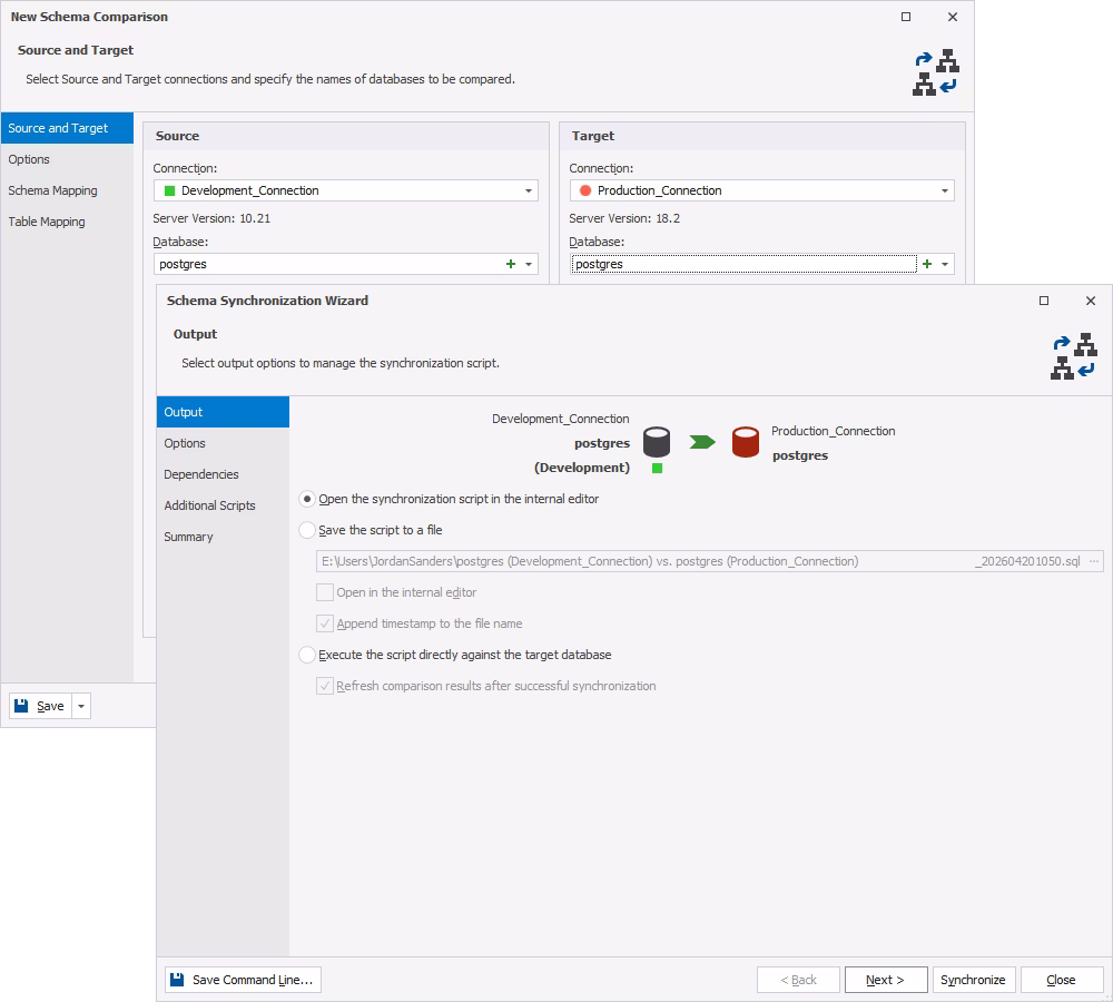 dbForge Studio for PostgreSQL - Schema Comparison Wizard