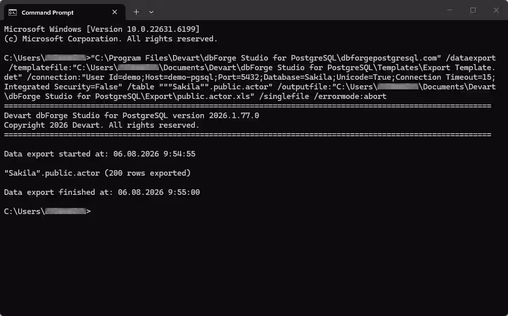 Export from the command line