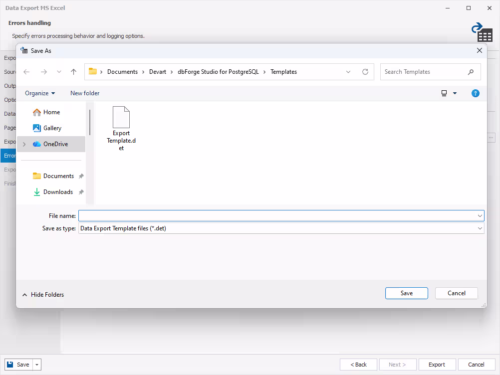 Export templates