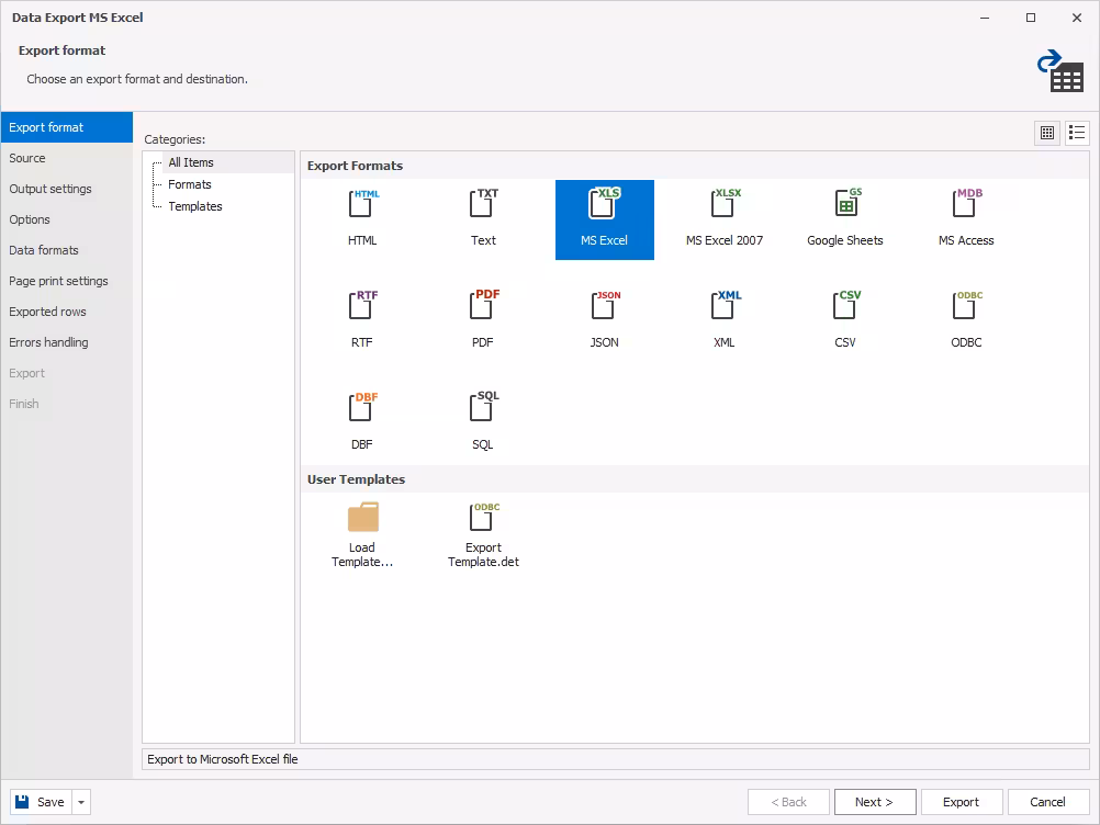 Data export format