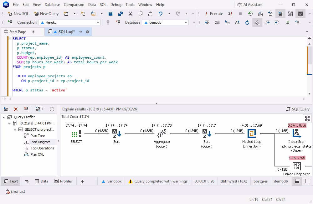 Open Query Profiler and inspect the execution plan