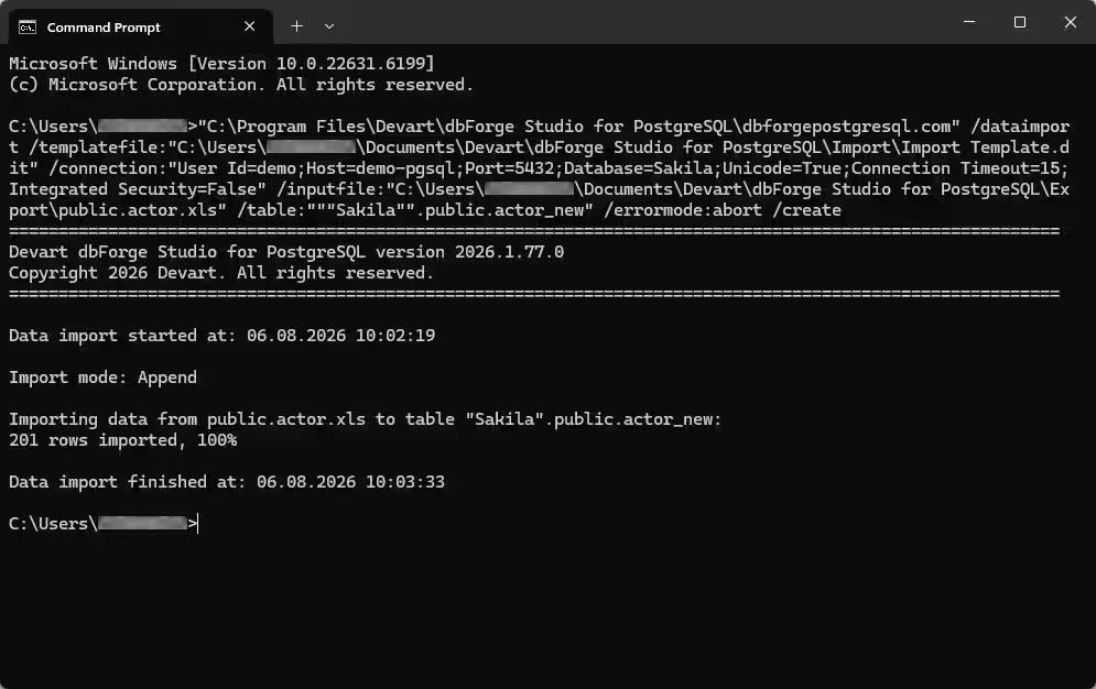 Import from the command line